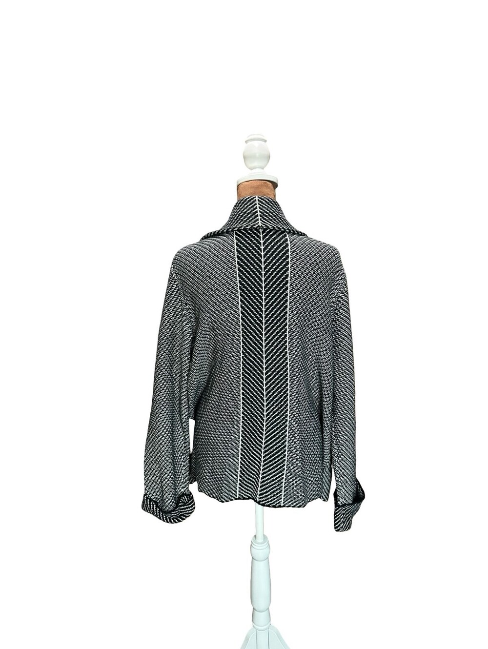 Habitat Women's L Herringbone 100% Cotton Knit Cardigan Jacket Black White NWT